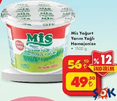 MİS YOĞURT YARIM YAĞLI HOMOJENİZE 1500 G MİS YOĞURT YARIM YAĞLI HOMOJENİZE 1500 G